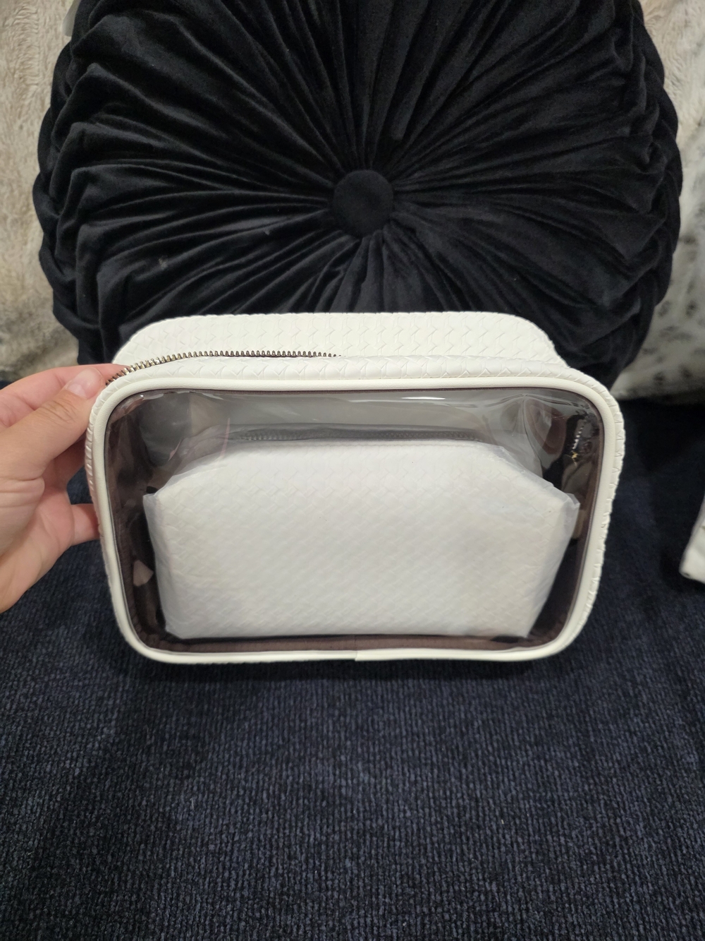 Clear White Quilted Cosmetic Pouch